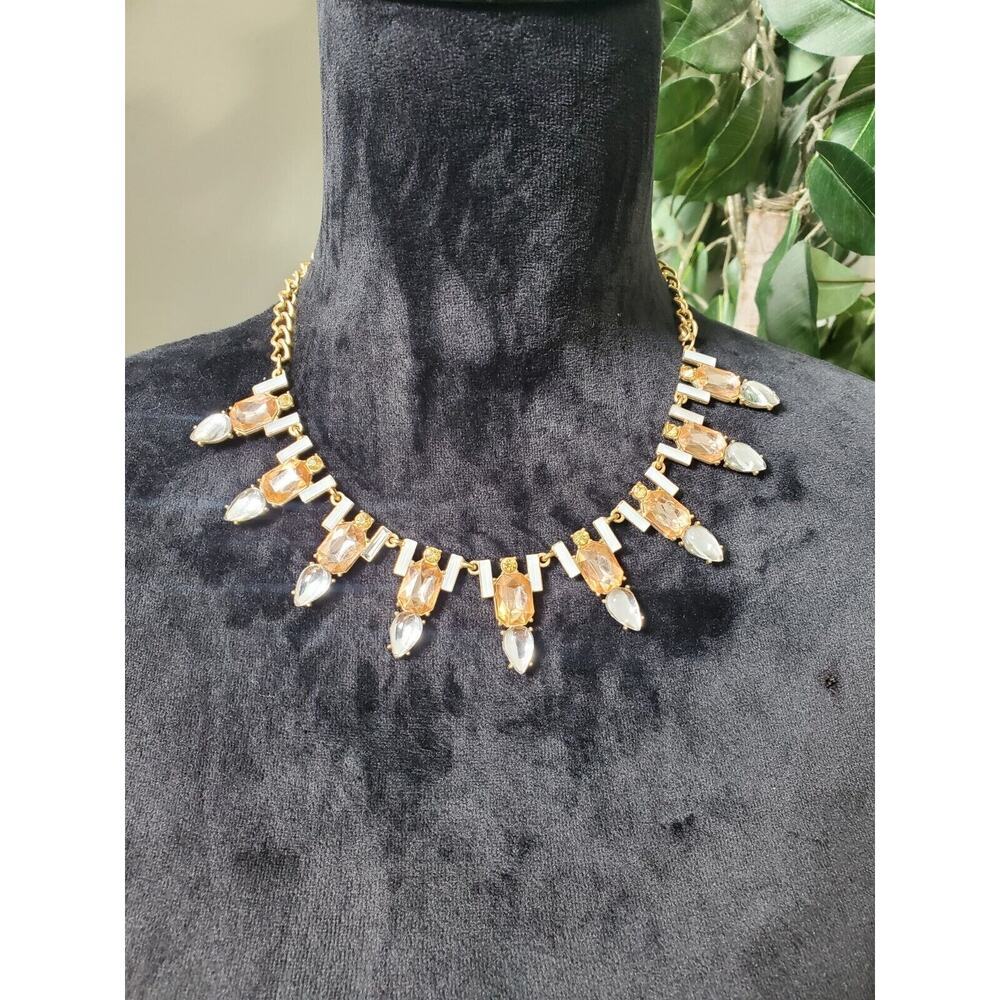 Crystal Art Deco Style Rhinestone Statement Stylish Goldtone Necklace